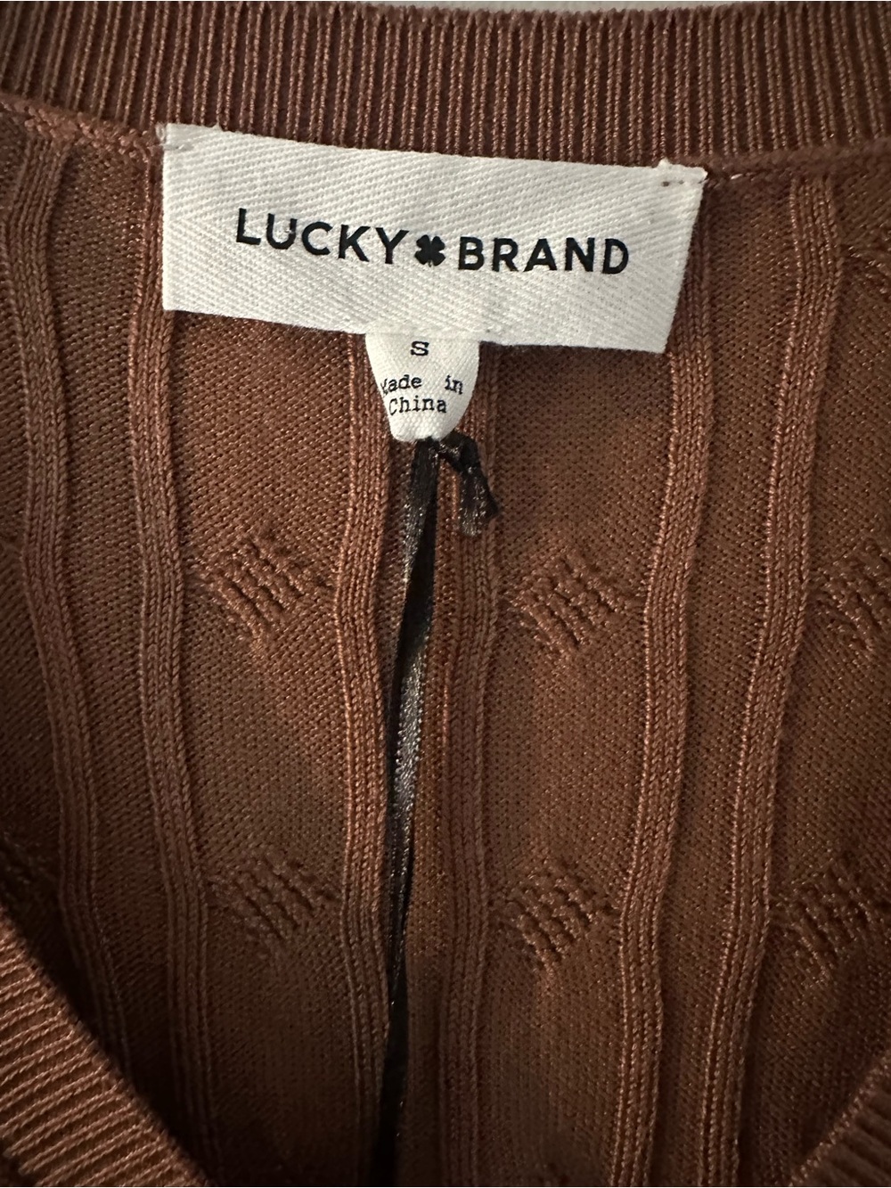 Lucky Brand Chocolate Brown Cable-Knit V-Neck Sweater Dress-NWT - Picture 3 of 6